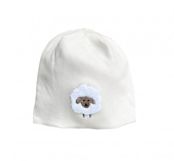 BIO Beanie Schafe Stickerei, sandfarben